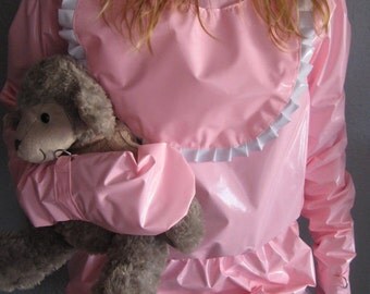 PINK PVC Romper Suit, Lockable Mitts & BiB ABDL