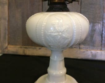 Antique/Vintage Scovill Queen Anne White Milk Glass Kerosene/Oil Lamp