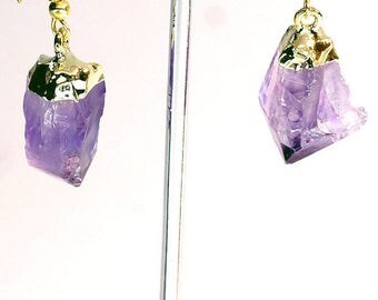 Gold Plated Amethyst Point Earrings (ER46BT)