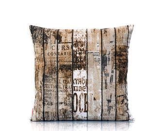 Rustic pillow cover, wood pillow, old wood, wood grain cover, home decor, urban cushion, throw pillow, toss, decoration, 18x18 inch