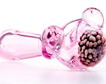 4.75" Light Pink Glass Hand Pipe with Beautiful Flower Design