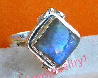 Labradorite ring, Labradorite Stone Ring,Sterling Silver Ring, Silver Ring,Blue light Ring,Size 5 6 7 8 9 10 11 12 13 14, RSILVER-0407150049