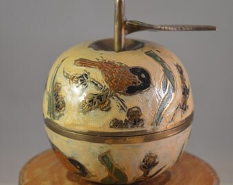 Vintage brass,enamel apple Jewelry Storage ,decor