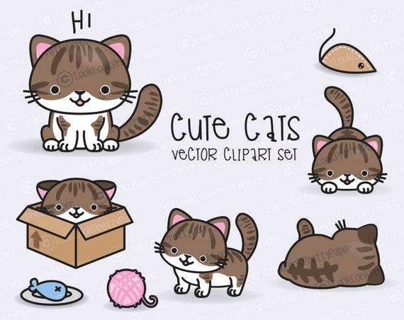 Premium Vector Clipart Kawaii Cats Cute Cats Clipart Set