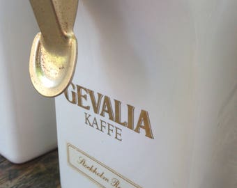 Vintage Gevalia Canister Set White Kitchen Kaffe Ceramic Coffee Canister Gold latch Sealable Storage Container Locking Lid Farmhouse decor