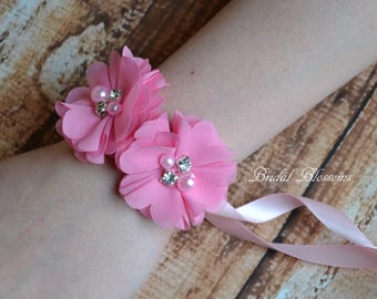 Pink wrist corsage | Etsy
