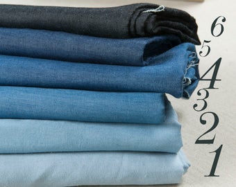 Six colors: Cotton polyester fabric, blue hue denim fabric, retro style, six solid colors, sew for top, dress, pants, craft by the yard