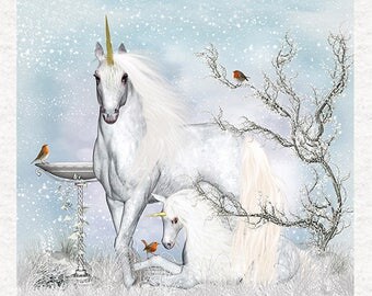 Unicorn Fabric | Upholstery | Sewing | Craft | Printed Fabric Panels - | 8x8 inch, 12x12 inch