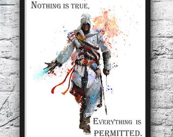 Assassin's Creed Watercolor Print, Video Game Poster, Kids Room Decor, Movie Poster, Home & Living, Wall Art, Home Decor, Nursery - 627