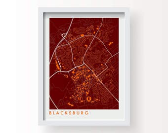 BLACKSBURG Map Print - graphic drawing art poster Virginia Tech Hokies