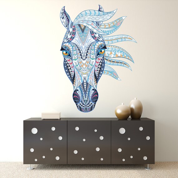 Horse Head Wall Decal Blue / Colorful Horse Head Wall Decal