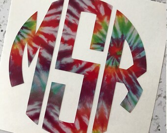 2 inch Circle TIE DYE Monogram Decal - Tie Dye Monogram - Rainbow Tie Dye Decal - Circle Monogram Decals - Monogram Stickers - Customizable