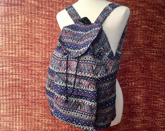 Tribal Backpack Boho Ethnic southwestern Styles Festival Woven fabric Overnight travel Camping bag Hipster Street fashion School bag blue