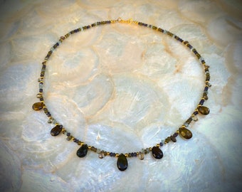 gemstone 18k solid gold necklace with vesuvianite green garnet iolite moss aquamarine sapphire tourmaline