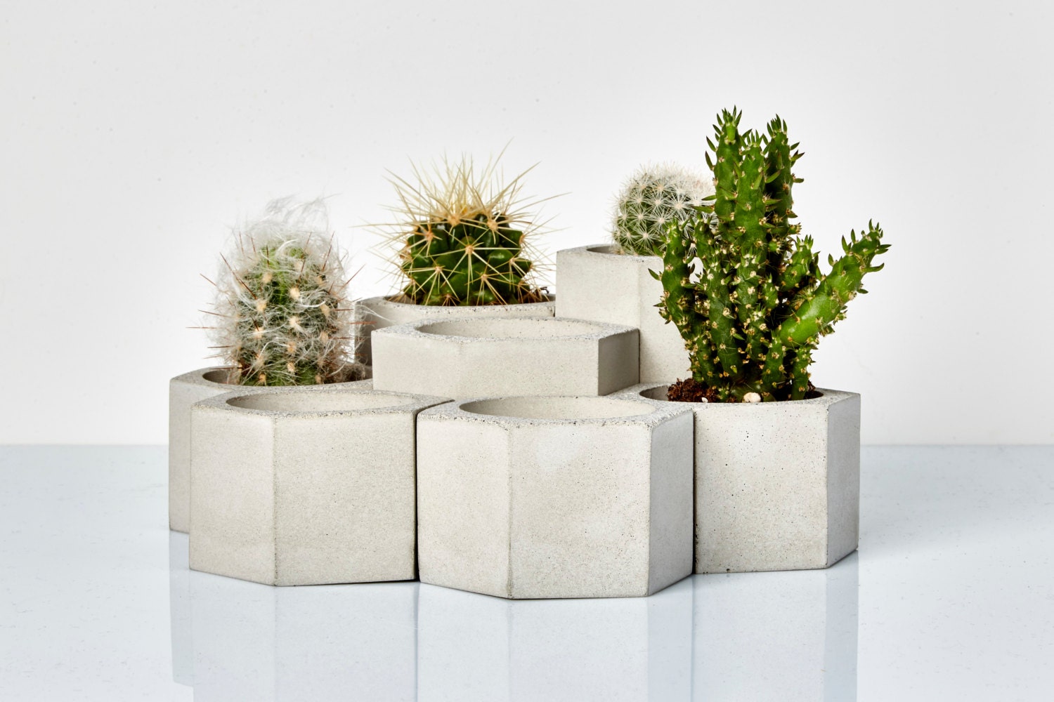Set of 7 Tier Hexagonal Planters Geometric Concrete