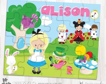 SALE Alice in wonderland personalized puzzle, 20 pieces puzzle, name puzzle, Personalized name puzzle, Kids Personalized Gift - PU134