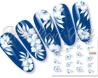 Nail Art Water Stickers, Tropical Nails, Beach Theme Nail Decals, Floral Print Nail Stickers, Hibiscus Water Decal, Water Nail Decals G060