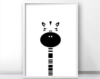 Zebra Nursery Print Digital Download, Animal Nursery Wall Art, Kids Art, Monochrome Nursery Art Print, Black White Nursery Decor, Kids Print