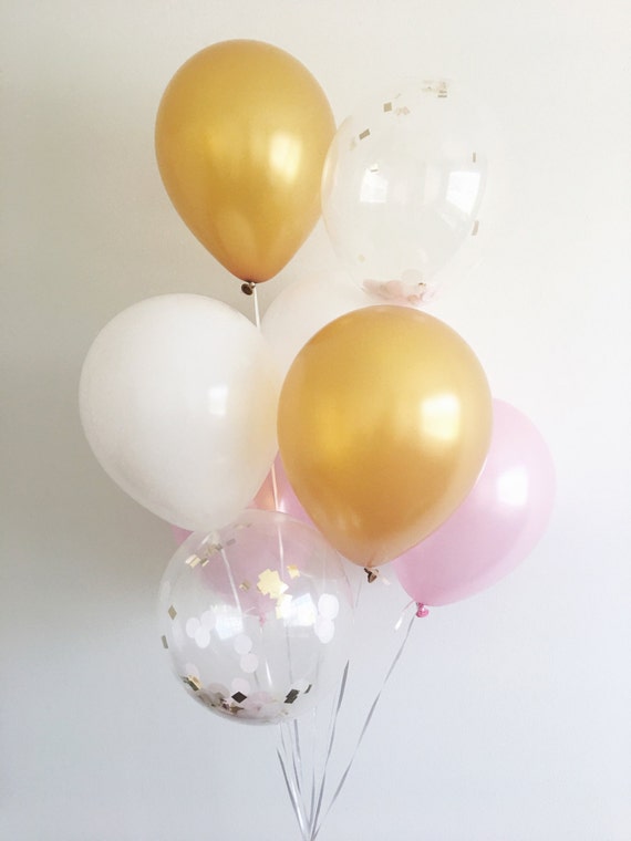 Pink White Gold Latex Balloons Pink and Gold Party Confetti