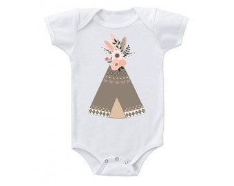 Teepee floral Onesie, Boho Baby Girl Clothes, Baby Girl Onesies, Baby Shower Gift, Teepee Onesie, Cute Baby Clothes, Cute Onesies, Tribal