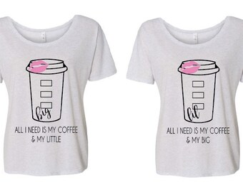 Sorority Big & Little Coffee Themed Tshirt on Bella Canvas Slouchy Scoop Neck T Shirt. Greek Apparel! Big little reveal!