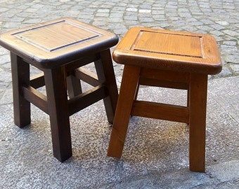 Square shaped wooden benches cherry and Walnut