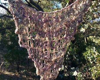 Luxurious Woollen Chunky Art Yarn Wrap Shawl-Australia-Hand Spun-Purple Creams Beige Silver Fawn-Super Soft-Angelina-Drapey