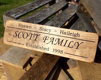Personalized Family Name Sign, Engraved Wood Sign, Rustic Decor, Wedding Name Sign, Housewarming Gift, Wedding Gift, Custom Engraved