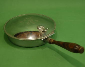 Vtg Nasco PermaBrite Silent Butler Crumb Catcher Chrome Stainless Steel with Crest, Attached Lid and Wooden Handle Made in Italy