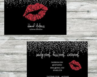LipSense Business Card w/ Optional Tips & Tricks / How to Apply / Join My Team - Black w/Red Lips, Lips, Lipstick, Girl Boss, Lip Boss