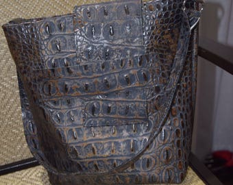 Dark Grey Crocodile Embossed Leather Conceal Carry Purse - Made in the USA