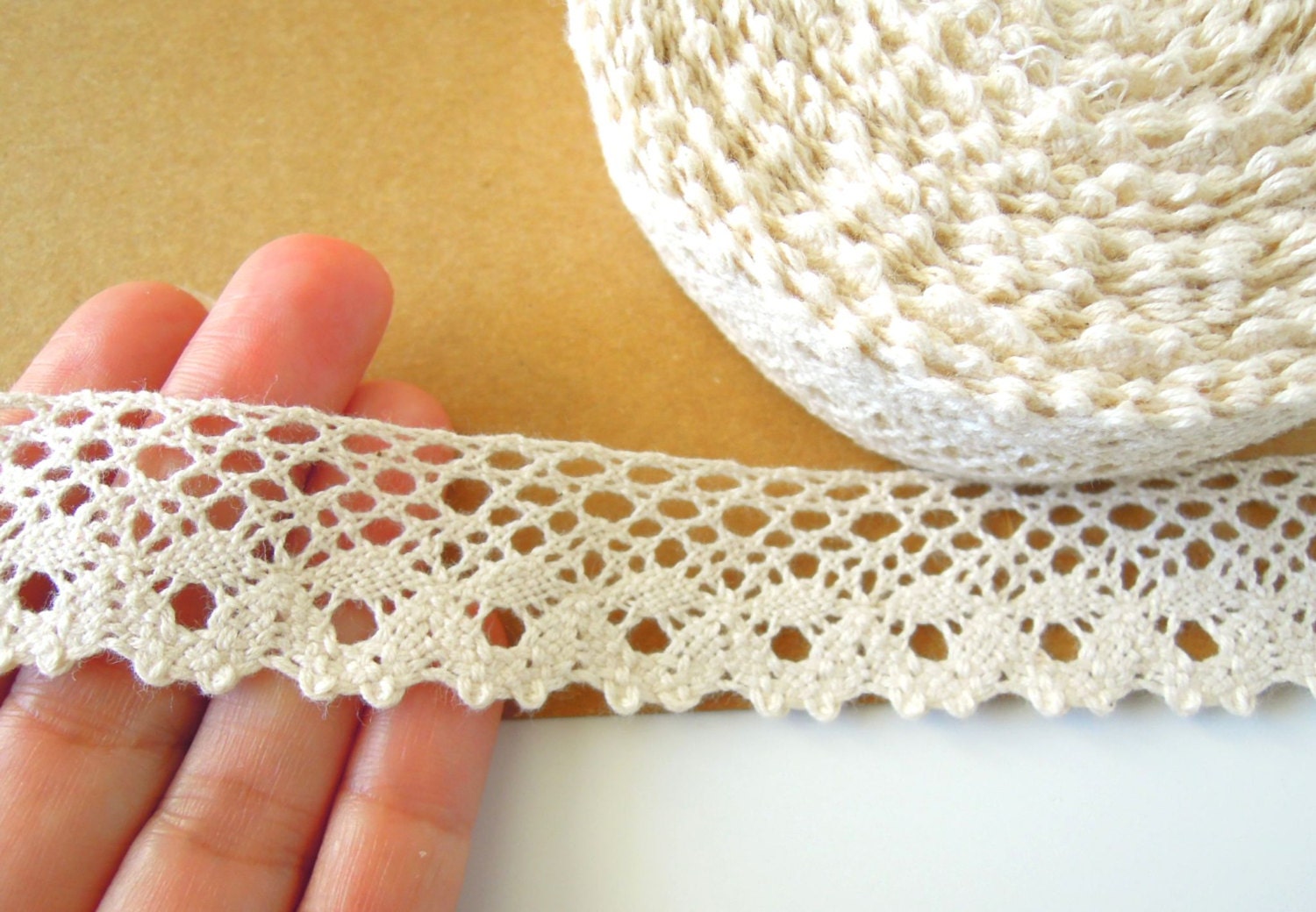 Cream crochet lace trim 25 mm. Cotton lace trim. Cotton lace