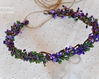 Lavender Flower Crown Flower Halo Boho Bridal Floral Crown Wedding Purple Flower Crown Floral Hair Wreath Girl FlowerCrown Boho LViktoriya12