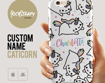 Caticorn phone case custom name, iPhone 7 Plus, iPhone 6, SE, 5s, Samsung Galaxy S7, case, S6, S5 case, 5s, 5c, SE kawaii Cat Unicorn gift