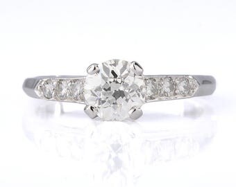 Vintage diamond engagement ring | 0.90 carat Old European | Platinum | art deco period Circa 1930.