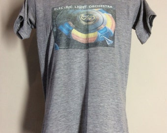 Vtg 1977 ELO Electric Light Orchestra Iron-On T-Shirt Heather Gray S/M 70s Classic Rock