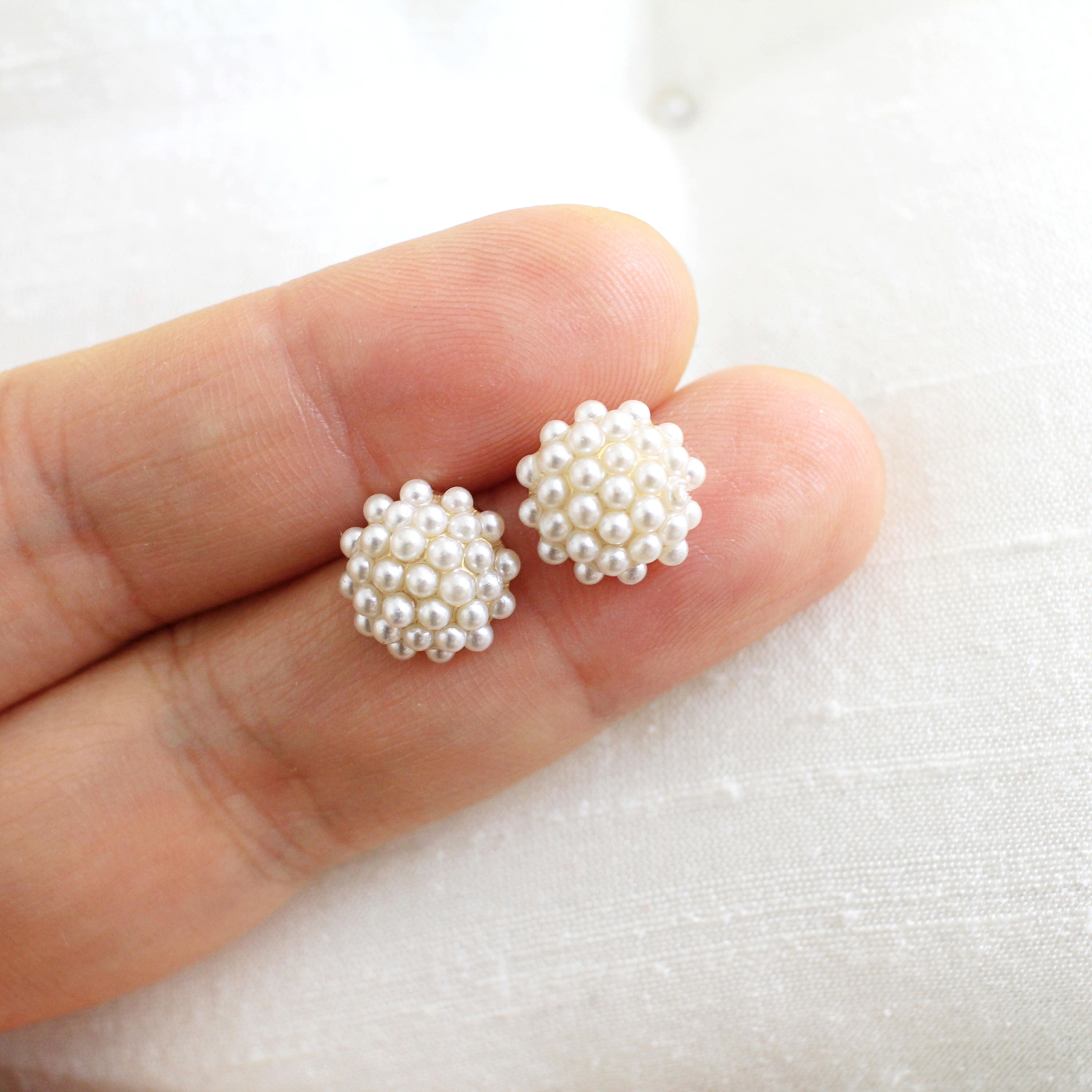 Tiny Ivory Pearl Studs Earrings Peacl Cluster Studs Earrings