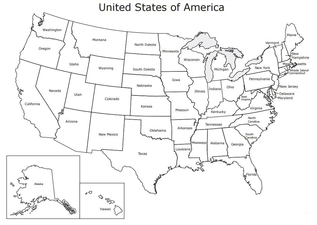 Map of the United States of America USA Coloring page Track