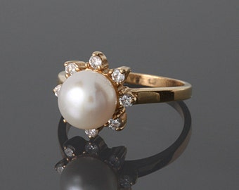 FINAL SALE 50% OFF, Pearl ring gold, White pearl ring, Woman pearl ring, Gold woman ring, Pearl ring, Promise gold ring