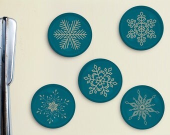 Snowflake Magnets - snow, snow flake, vintage, retro, teal, blizzard, hostess gift, holiday, christmas, Father's Day Gift, Gift for Dad
