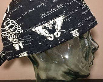 Bones of the Body Orthopaedic Surgical Scrub Hat, Glow in the Dark Women's Skeleton Pixie Scrub Hat, Tie Back Cap, Custom Caps Company