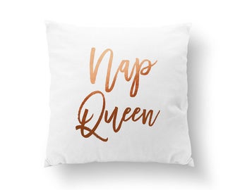 Nap Queen Pillow, Typography Pillow, Gold Pillow, Home Decor, Cushion Cover, Throw Pillow, Bedroom Decor, Bed Pillow, Decorative Pillow