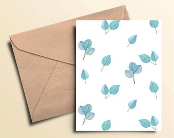 Blue Leaf Note Cards - Box of 10 With Envelopes