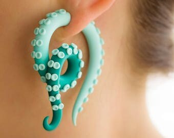 Mermaid Ear Gauges, Fake Plugs, Fake Gauge Earrings, Tentacle Gauges, Octopus Faux Gauges, Disney Earrings, Ear Plugs, Mermaid Earrings