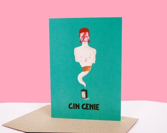Gin Genie - Greeting card - Birthday card - Puns - Humour - Thank you card - David Bowie - Gin card - Ziggy stardust - Gin humour