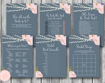 Night Lights Floral Bridal Shower Games Package, Instant Download, 6 Games Printable, Game Download, Bridal Shower Activities TH65