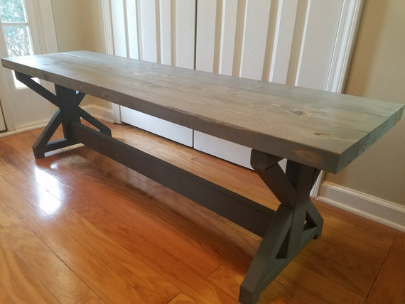 Two Tone Farmhouse Rustic X Trestle Bench