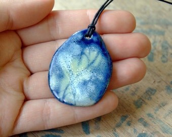Blue Pendant Ceramic Necklace - ceramic jewelry, blue necklace, OOAK, gypsy necklace, boho jewelllery, boho pendant necklace