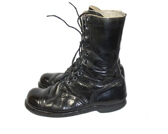 Vintage Men's Black Boots Combat Boots Corcoran Paratrooper Jump Boots Cap Toe 1960's Military Boots Size 11 US Army Boots Motorcycle Boots