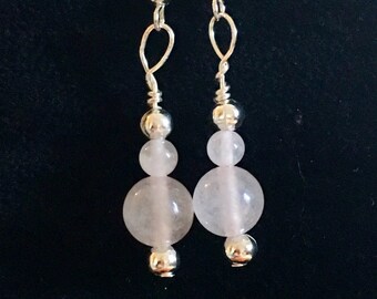 Rose quartz earrings, pink earrings, ladies earrings, dangle earrings, feminine earrings, dainty earrings